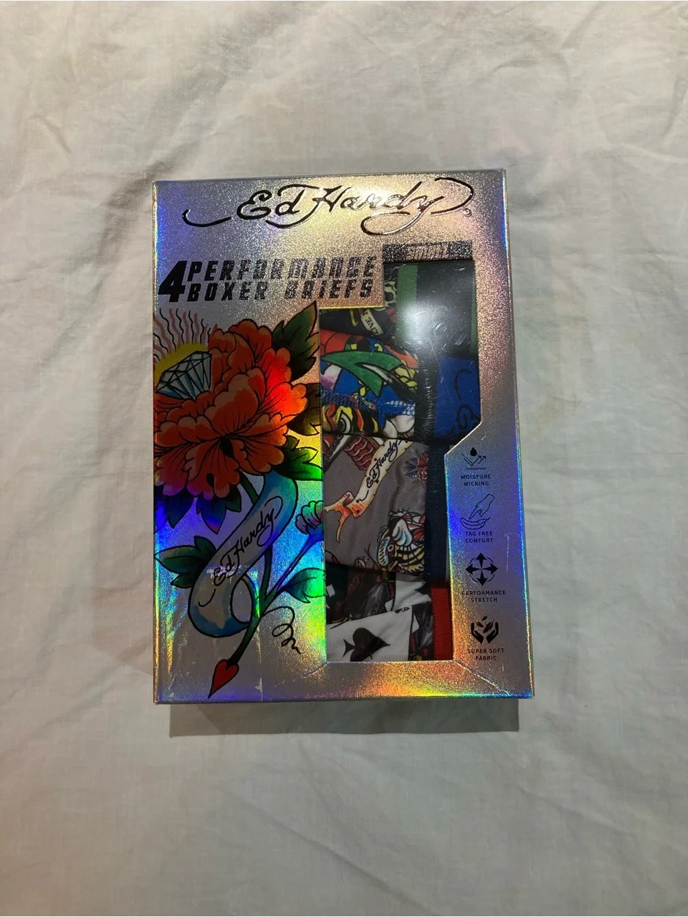 Ed Hardy 4-pack boxer briefs, Men’s size small, NIB!